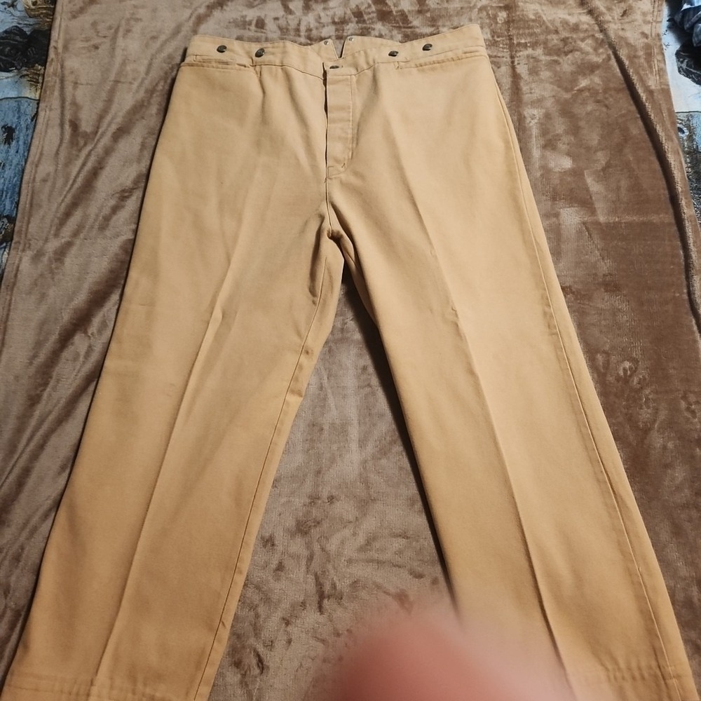 Wah Maker Frontier Mens Jeans Size 46  (44x30)  Tan Canvas Button Fly Back Belt